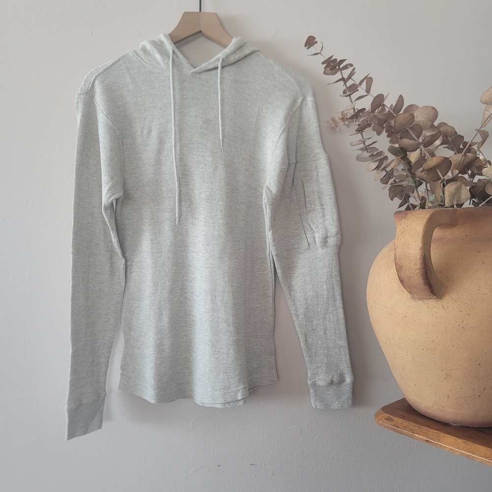 Monument Essential Waffle Knit Hoodie Light Gray Sz S Cotton Minimalist EUC